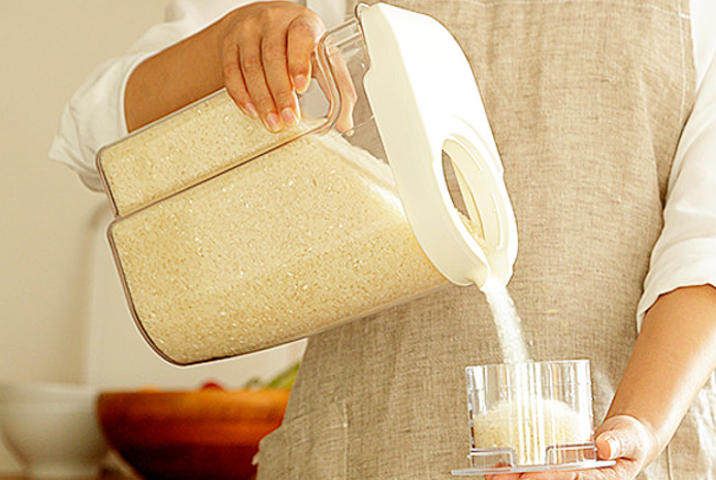<p><strong>リベラリスタ ライスストッカー（2kg）</strong><br />
しっかり持ってお米を注ぎやすい、機能性とデザイン性に優れた米びつです。冷蔵室や野菜室、ドアポケットにも収まるサイズです。</p>

