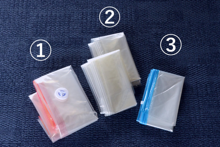 圧縮した状態を検証する3種類の布団圧縮袋